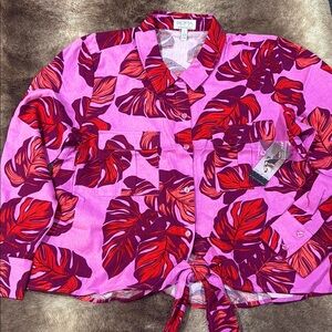 Sofia by Sofia Vergara Pink and Red Leaf Print Blouse